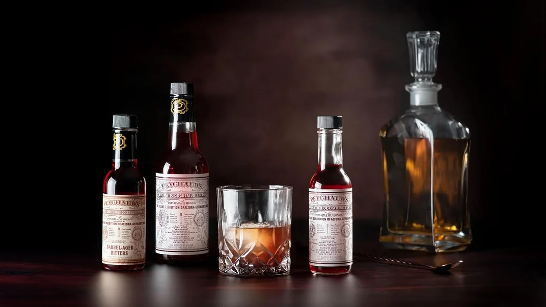 Bottle label or serving context: Barrel-Aged Bitters